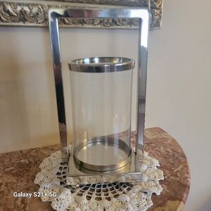 Vintage glass and metal candleholder